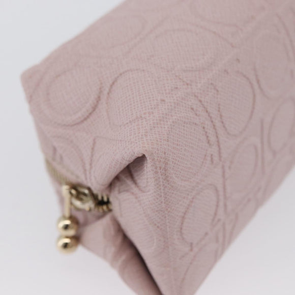 Salvatore Ferragamo Gancini Pouch Leather Pink Gold Auth BA10720V