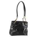 CHANEL Chain Shoulder Bag Patent leather Black Gold CC Auth BA10725-1