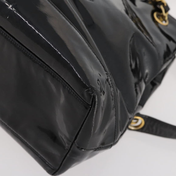 CHANEL Chain Shoulder Bag Patent leather Black Gold CC Auth BA10725