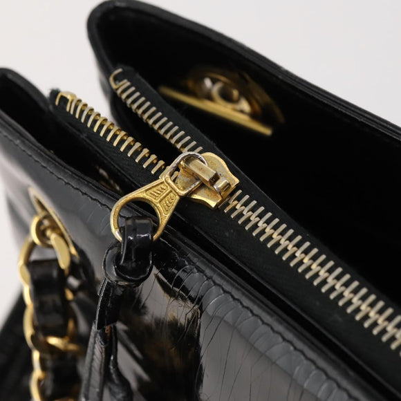 CHANEL Chain Shoulder Bag Patent leather Black Gold CC Auth BA10725