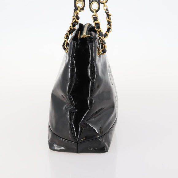 CHANEL Chain Shoulder Bag Patent leather Black Gold CC Auth BA10725