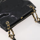 CHANEL Chain Shoulder Bag Patent leather Black Gold CC Auth BA10725-6