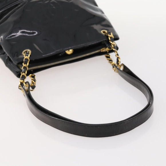 CHANEL Chain Shoulder Bag Patent leather Black Gold CC Auth BA10725