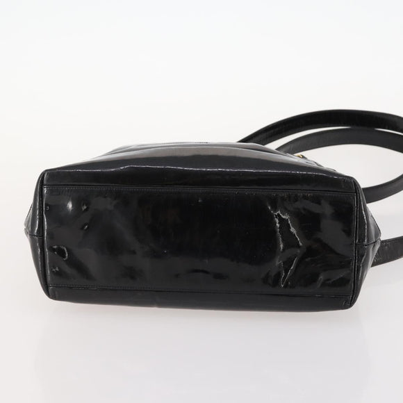 CHANEL Chain Shoulder Bag Patent leather Black Gold CC Auth BA10725