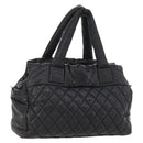 CHANEL Hand Bag Nylon Black Silver CC Auth BA10726-1