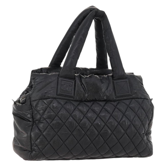 CHANEL Hand Bag Nylon Black Silver CC Auth BA10726