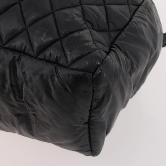 CHANEL Hand Bag Nylon Black Silver CC Auth BA10726
