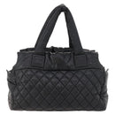 CHANEL Hand Bag Nylon Black Silver CC Auth BA10726-13
