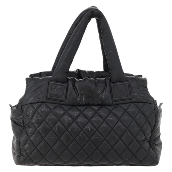CHANEL Hand Bag Nylon Black Silver CC Auth BA10726