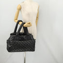CHANEL Hand Bag Nylon Black Silver CC Auth BA10726-22