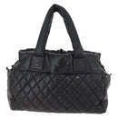 CHANEL Hand Bag Nylon Black Silver CC Auth BA10726-2