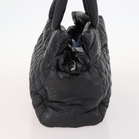 CHANEL Hand Bag Nylon Black Silver CC Auth BA10726