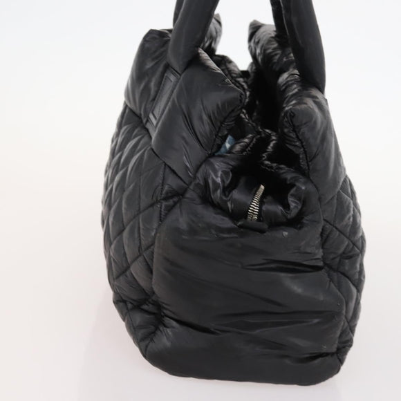 CHANEL Hand Bag Nylon Black Silver CC Auth BA10726