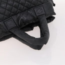 CHANEL Hand Bag Nylon Black Silver CC Auth BA10726-7