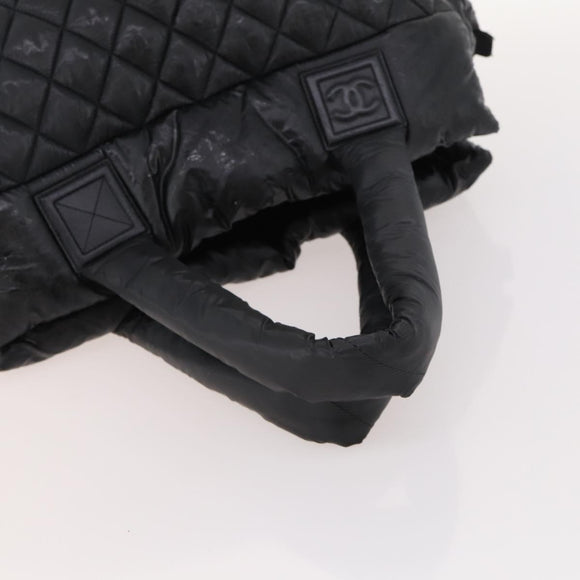 CHANEL Hand Bag Nylon Black Silver CC Auth BA10726