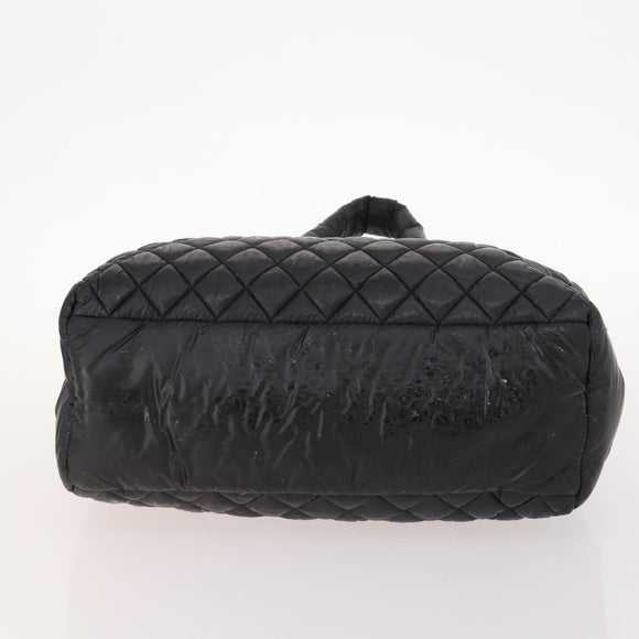 CHANEL Hand Bag Nylon Black Silver CC Auth BA10726