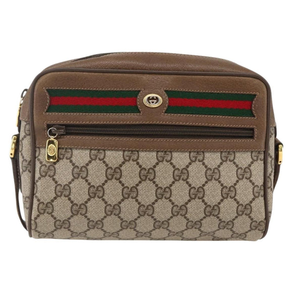 GUCCI GG Supreme Web Sherry Line Bag PVC Beige Gold 56 02 087 Auth BA10727