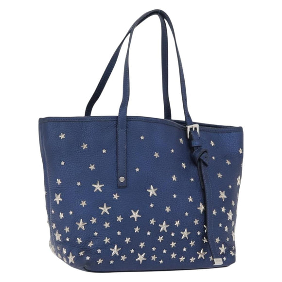 Jimmy Choo Tote Bag Leather Blue Silver Auth BA10728