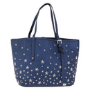 Jimmy Choo Tote Bag Leather Blue Silver Auth BA10728-2