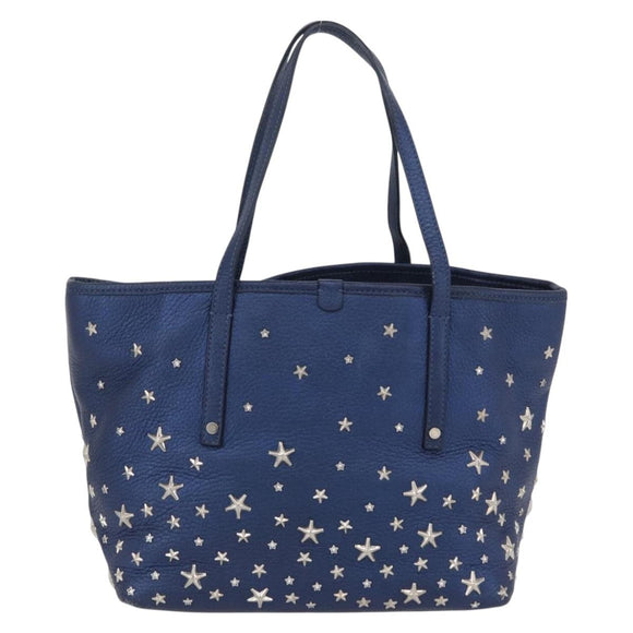 Jimmy Choo Tote Bag Leather Blue Silver Auth BA10728