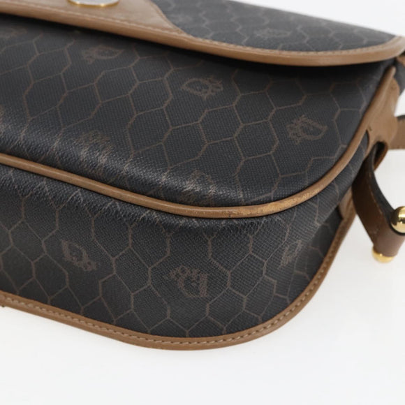 Christian Dior Honeycomb Canvas Schoudertas PVC Zwart Goud Auth BA10729