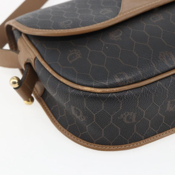 Christian Dior Honeycomb Canvas Schoudertas PVC Zwart Goud Auth BA10729