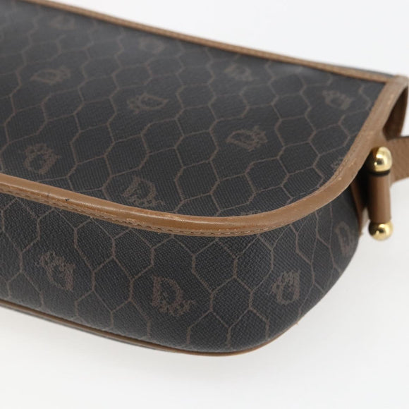 Christian Dior Honeycomb Canvas Schoudertas PVC Zwart Goud Auth BA10729