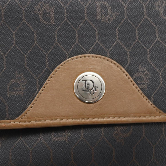 Christian Dior Honeycomb Canvas Schoudertas PVC Zwart Goud Auth BA10729