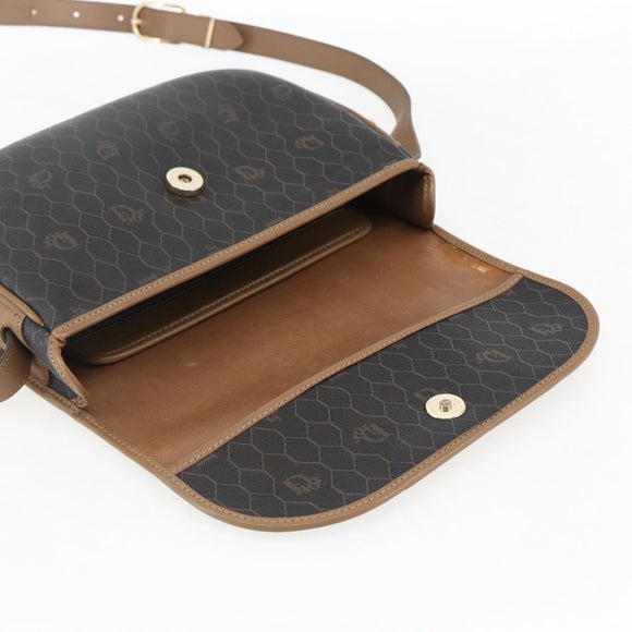 Christian Dior Honeycomb Canvas Schoudertas PVC Zwart Goud Auth BA10729