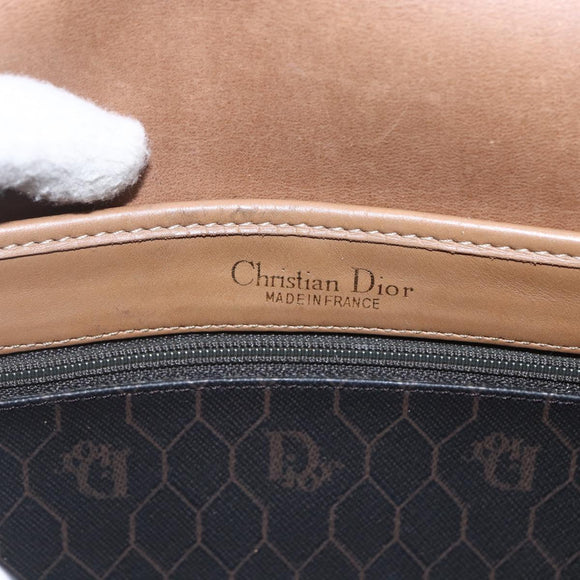 Christian Dior Honeycomb Canvas Schoudertas PVC Zwart Goud Auth BA10729