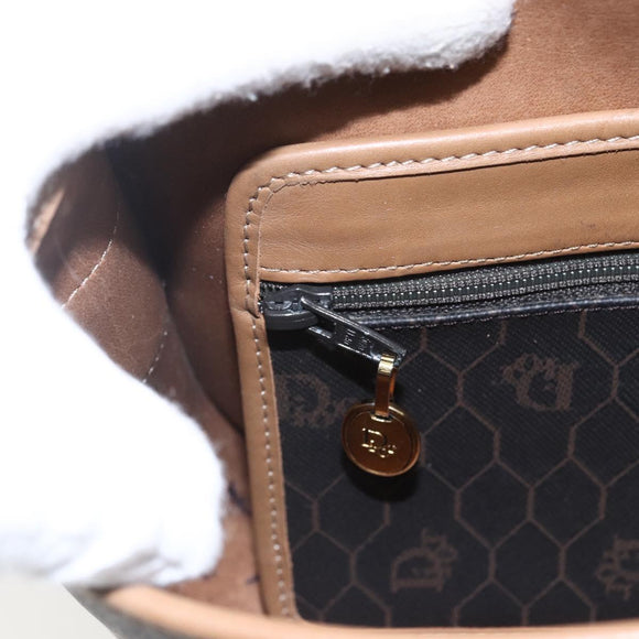 Christian Dior Honeycomb Canvas Schoudertas PVC Zwart Goud Auth BA10729