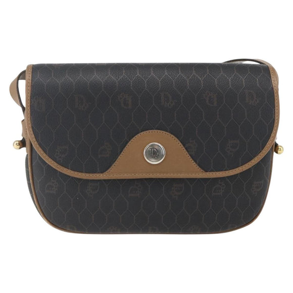 Christian Dior Honeycomb Canvas Schoudertas PVC Zwart Goud Auth BA10729
