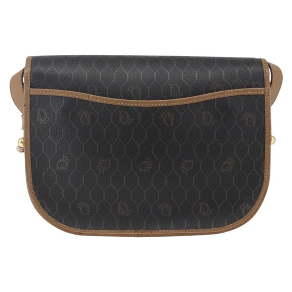 Christian Dior Honeycomb Canvas Schoudertas PVC Zwart Goud Auth BA10729
