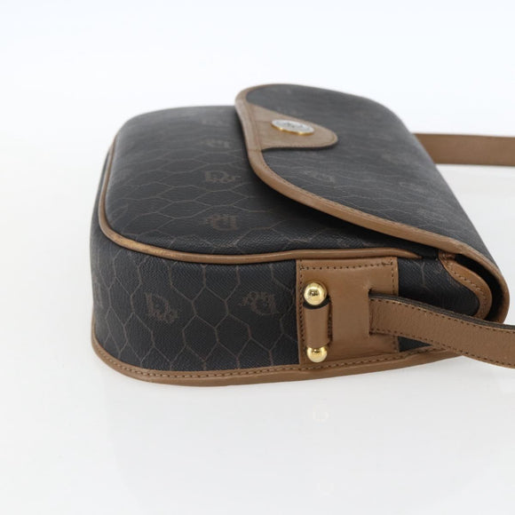 Christian Dior Honeycomb Canvas Schoudertas PVC Zwart Goud Auth BA10729