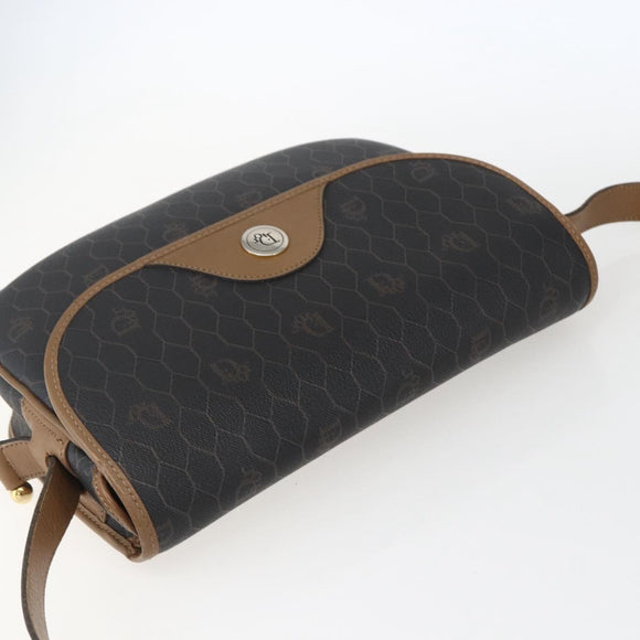 Christian Dior Honeycomb Canvas Schoudertas PVC Zwart Goud Auth BA10729