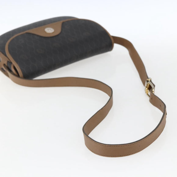 Christian Dior Honeycomb Canvas Schoudertas PVC Zwart Goud Auth BA10729