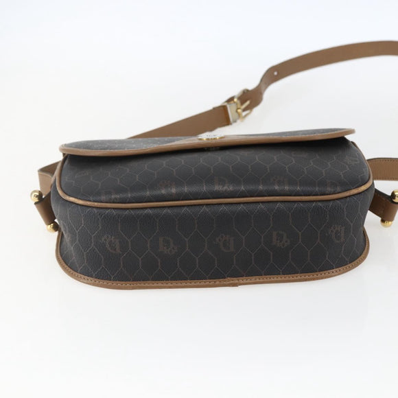 Christian Dior Honeycomb Canvas Schoudertas PVC Zwart Goud Auth BA10729