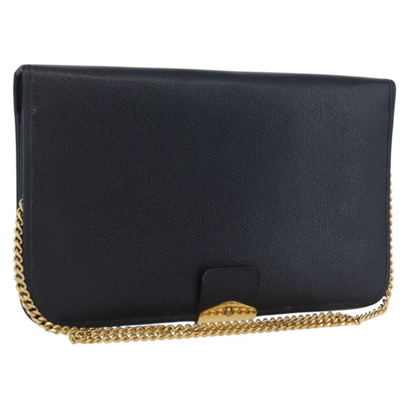 Christian Dior Honeycomb Canvas Chain Shoulder Bag PVC Navy Gold Auth BA10730