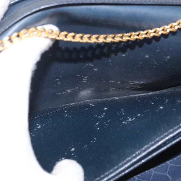 Christian Dior Honeycomb Canvas Chain Shoulder Bag PVC Navy Gold Auth BA10730