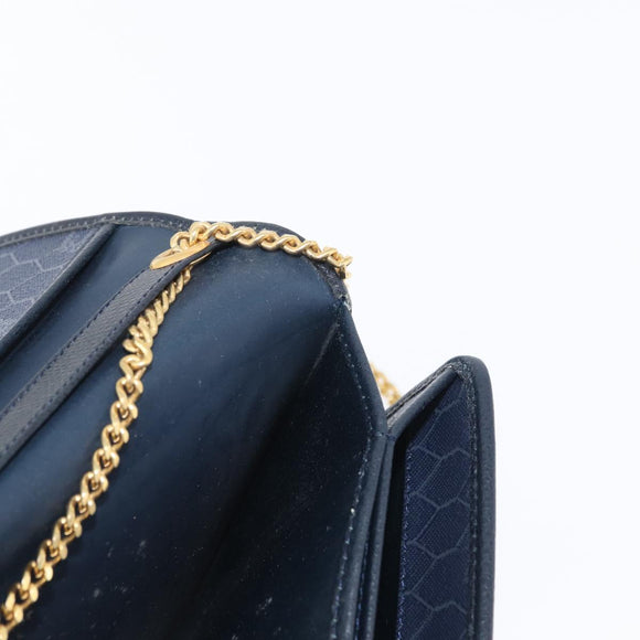 Christian Dior Honeycomb Canvas Chain Shoulder Bag PVC Navy Gold Auth BA10730