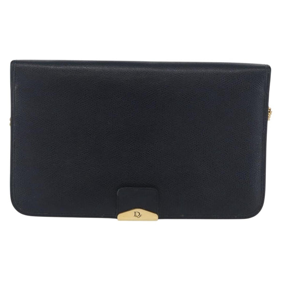 Christian Dior Honeycomb Canvas Chain Shoulder Bag PVC Navy Gold Auth BA10730