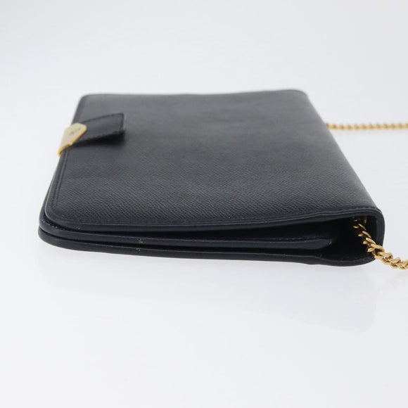 Christian Dior Honeycomb Canvas Chain Shoulder Bag PVC Navy Gold Auth BA10730