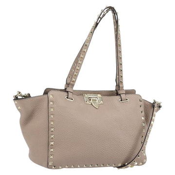 VALENTINO Rock Studs Tote Bag Leather 2way Pink Gold Auth BA10737