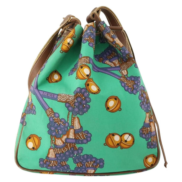 LOEWE Shoulder Bag Canvas Green Gold Auth BA10740