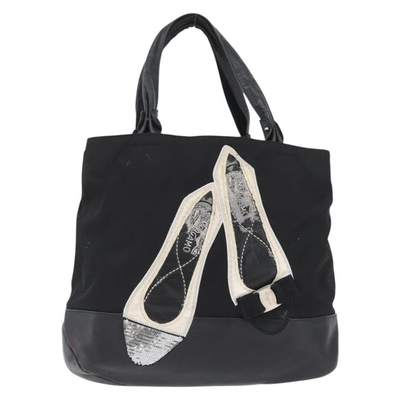 Salvatore Ferragamo Vala Tote Bag Nylon Black Silver Auth BA10741