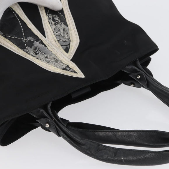 Salvatore Ferragamo Vala Tote Bag Nylon Black Silver Auth BA10741