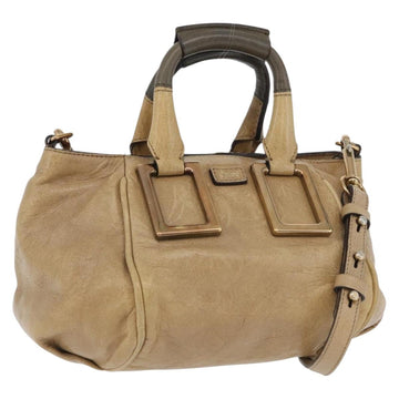 Chloe Etel Hand Bag Leather 2way Beige Gold Auth BA10742