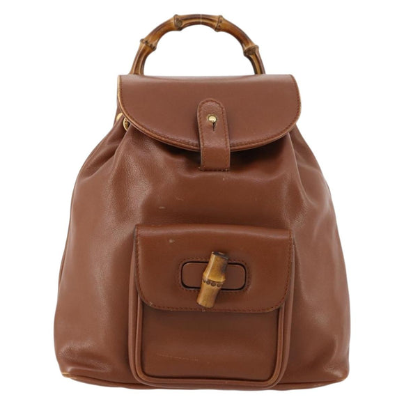 GUCCI Bamboo Backpack Leather Brown Gold 003 1705 0030 Auth BA10744