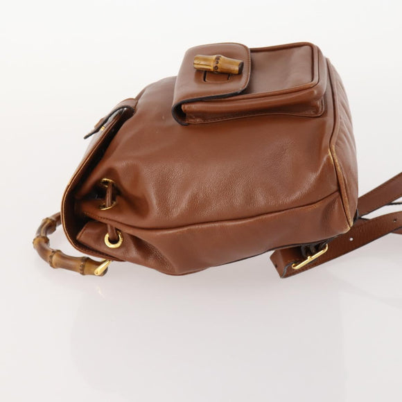 GUCCI Bamboo Backpack Leather Brown Gold 003 1705 0030 Auth BA10744