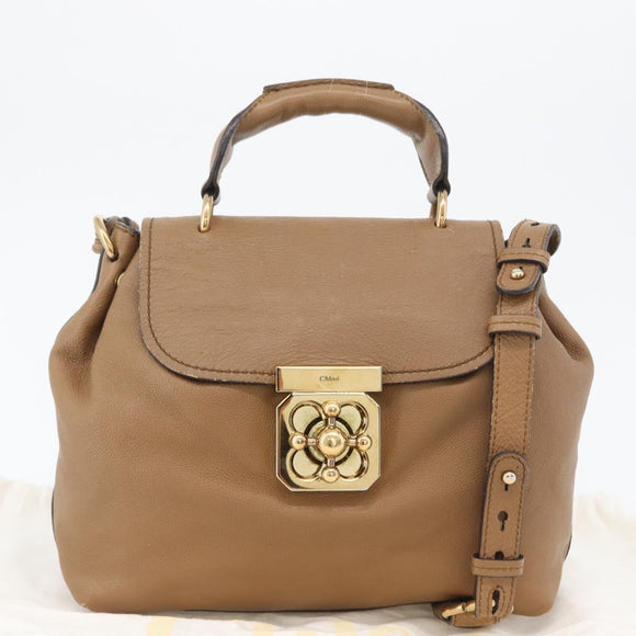 Chloe Elise Hand Bag Leather 2way Brown Gold Auth BA10748